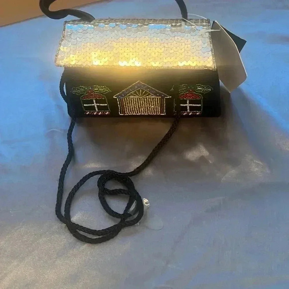 NWT Mini Black Velvet Beaded Christmas Holidays Mini House Purse Bag Women Kids - Picture 2 of 9